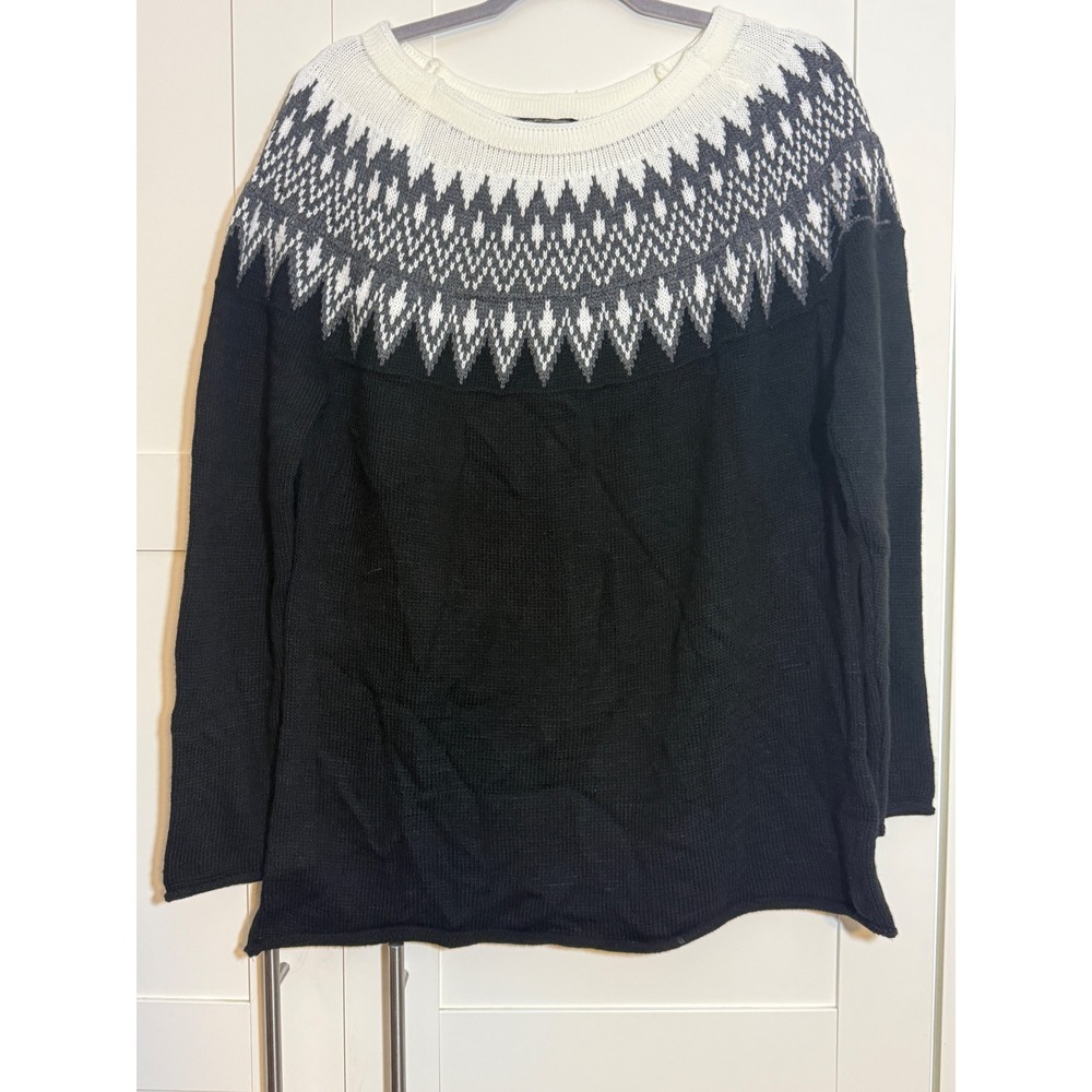 CCK Style Fair Isle Sweater Black‎ White Gray Knit Long Sleeve Womenswear